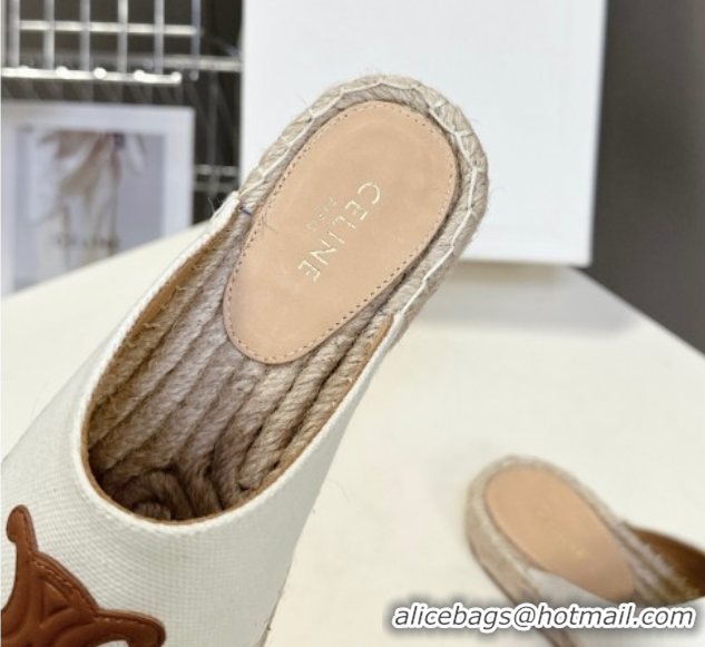 Charming Celine Platform Les Espadrilles Mules in Cotton Canvas White 0709100
