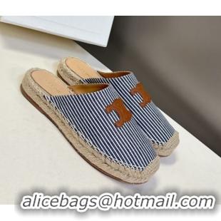 Good Looking Celine Platform Les Espadrilles Mules in Oshkosh Canvas Navy Blue 0709102