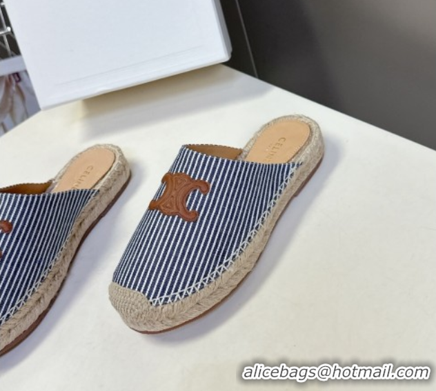 Good Looking Celine Platform Les Espadrilles Mules in Oshkosh Canvas Navy Blue 0709102
