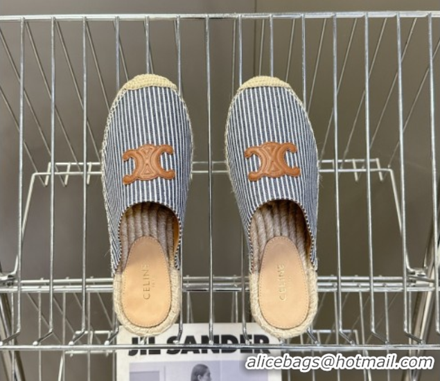 Good Looking Celine Platform Les Espadrilles Mules in Oshkosh Canvas Navy Blue 0709102
