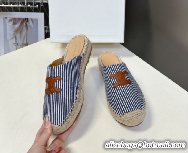 Good Looking Celine Platform Les Espadrilles Mules in Oshkosh Canvas Navy Blue 0709102