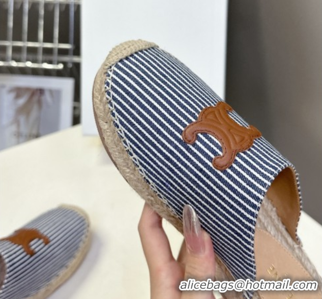 Good Looking Celine Platform Les Espadrilles Mules in Oshkosh Canvas Navy Blue 0709102