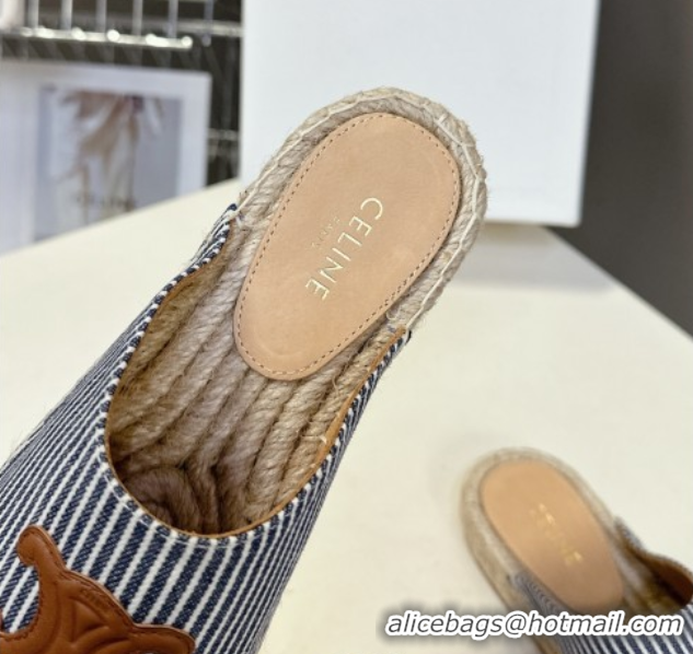 Good Looking Celine Platform Les Espadrilles Mules in Oshkosh Canvas Navy Blue 0709102