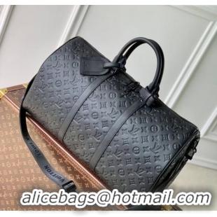 Top Grade Louis Vuitton Keepall Bandouliere 50 Travel Bag in Black Monogram Shadow Leather M44810 2025