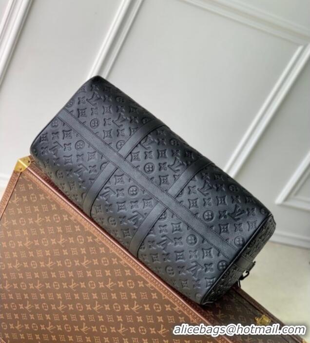 Top Grade Louis Vuitton Keepall Bandouliere 50 Travel Bag in Black Monogram Shadow Leather M44810 2025