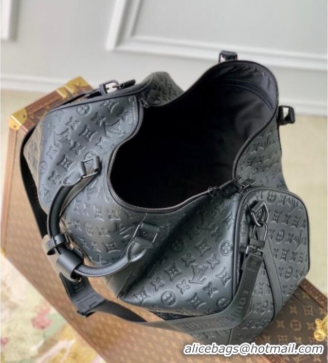 Top Grade Louis Vuitton Keepall Bandouliere 50 Travel Bag in Black Monogram Shadow Leather M44810 2025