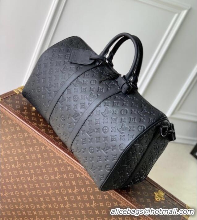 Top Grade Louis Vuitton Keepall Bandouliere 50 Travel Bag in Black Monogram Shadow Leather M44810 2025