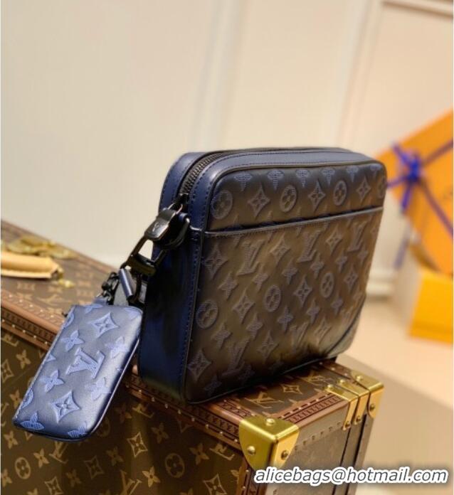 Top Quality Louis Vuitton Mens Duo Messenger Bag in Monogram Shadow Leather M45730 Navy Blue 2025