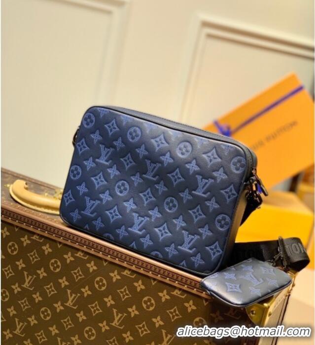 Top Quality Louis Vuitton Mens Duo Messenger Bag in Monogram Shadow Leather M45730 Navy Blue 2025