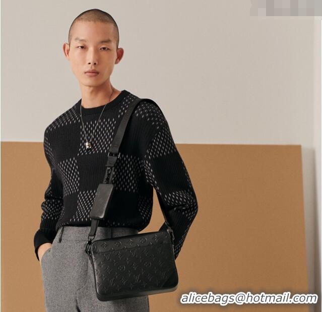 Top Quality Louis Vuitton Mens Duo Messenger Bag in Monogram Shadow Leather M45730 Navy Blue 2025