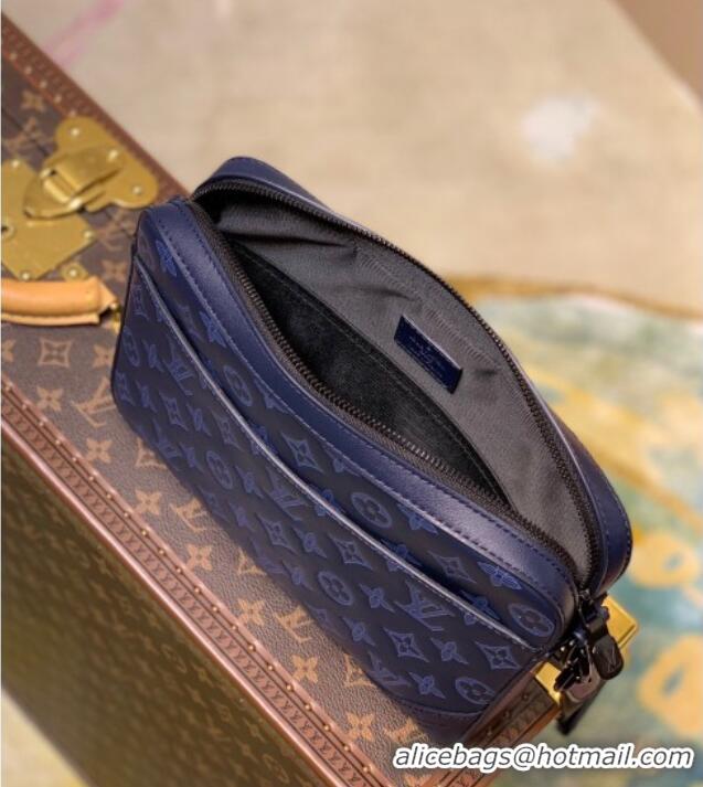 Top Quality Louis Vuitton Mens Duo Messenger Bag in Monogram Shadow Leather M45730 Navy Blue 2025