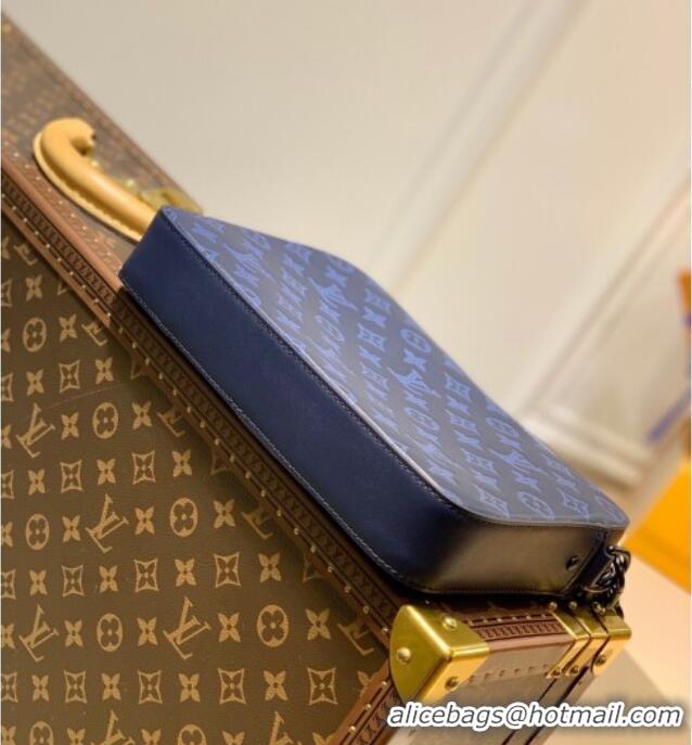 Top Quality Louis Vuitton Mens Duo Messenger Bag in Monogram Shadow Leather M45730 Navy Blue 2025