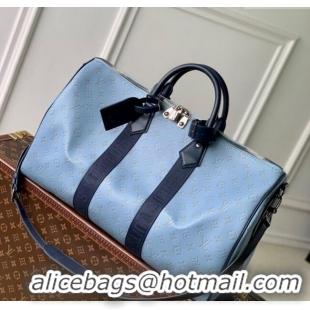Top Grade Louis Vuitton Mens Keepall Bandouliere 50 Travel bag in Monogram Heritage Canvas M14837 Blue 2025