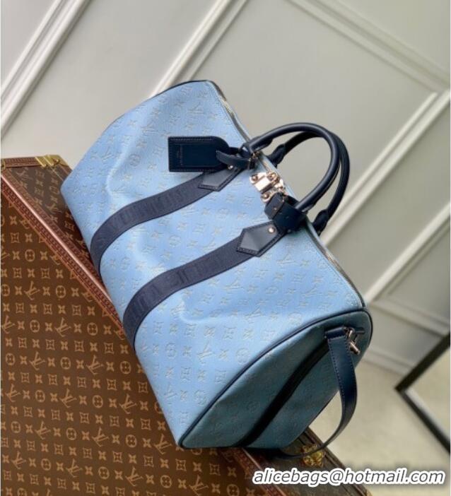 Top Grade Louis Vuitton Mens Keepall Bandouliere 50 Travel bag in Monogram Heritage Canvas M14837 Blue 2025