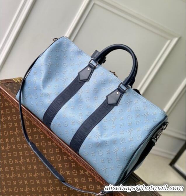 Top Grade Louis Vuitton Mens Keepall Bandouliere 50 Travel bag in Monogram Heritage Canvas M14837 Blue 2025