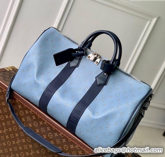 Top Grade Louis Vuitton Mens Keepall Bandouliere 50 Travel bag in Monogram Heritage Canvas M14837 Blue 2025