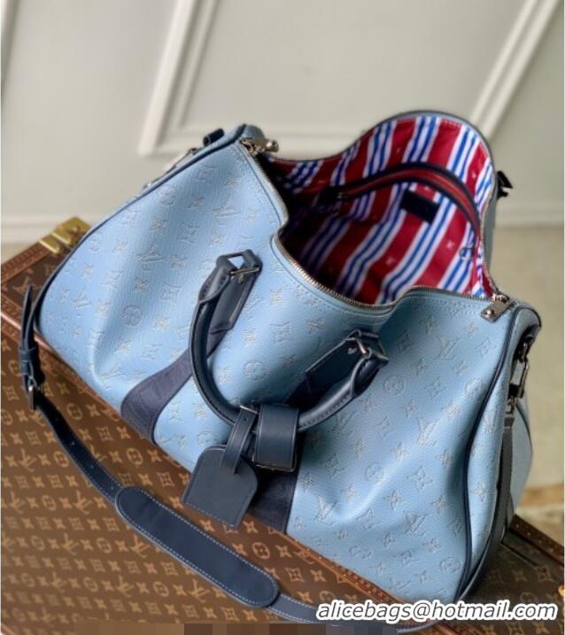 Top Grade Louis Vuitton Mens Keepall Bandouliere 50 Travel bag in Monogram Heritage Canvas M14837 Blue 2025