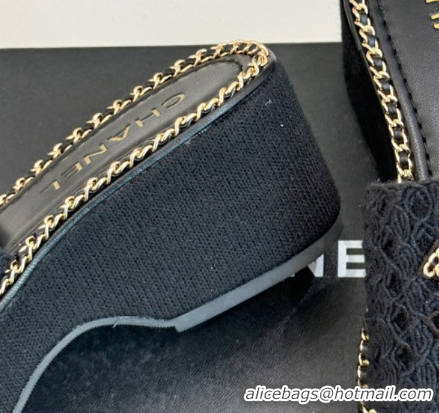 Most Popular Chanel Knit Wedge Slides Sandal with Chain Black 2025 CH061001