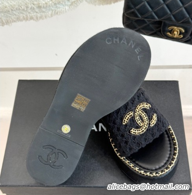 Most Popular Chanel Knit Wedge Slides Sandal with Chain Black 2025 CH061001