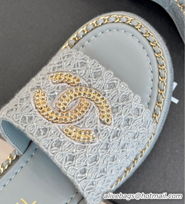 Good Quality Chanel Knit Wedge Slides Sandal with Chain Grey 2025 CH061001