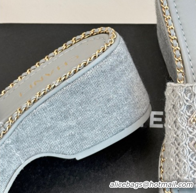 Good Quality Chanel Knit Wedge Slides Sandal with Chain Grey 2025 CH061001