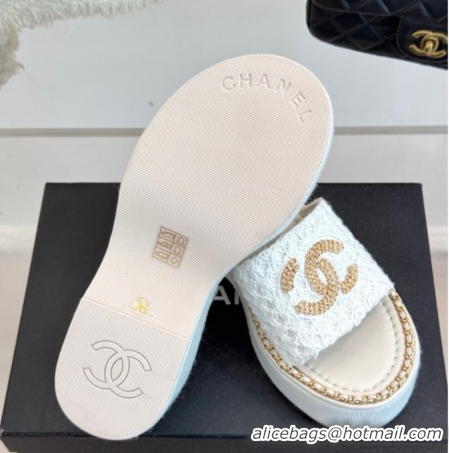 Top Grade Chanel Knit Wedge Slides Sandal with Chain White 2025 CH061001
