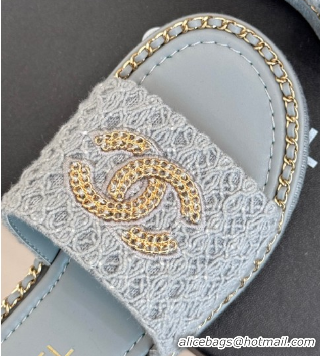 Buy Discount Chanel Knit Flat Slides Sandal with Chain Grey 2025 CH061001