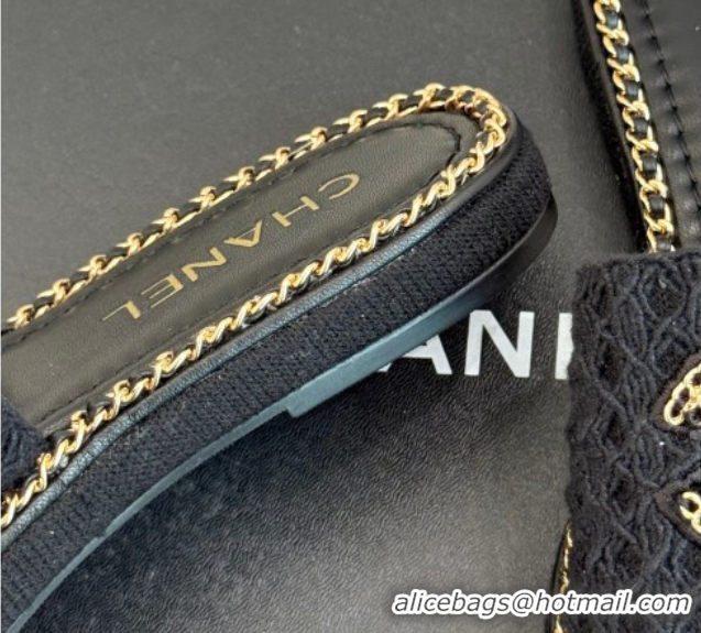 Pretty Style Chanel Knit Flat Slides Sandal with Chain Black 2025 CH061001