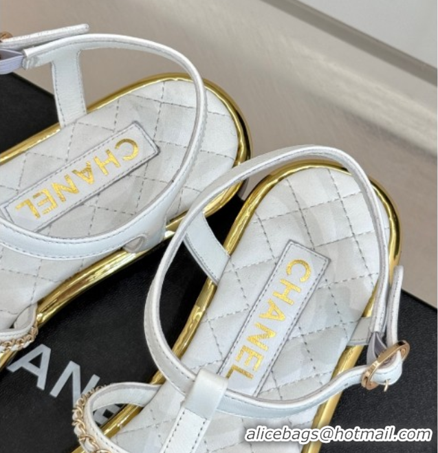Good Looking Chanel Calfskin Flat Sandals with Chain White 2025 CH061002