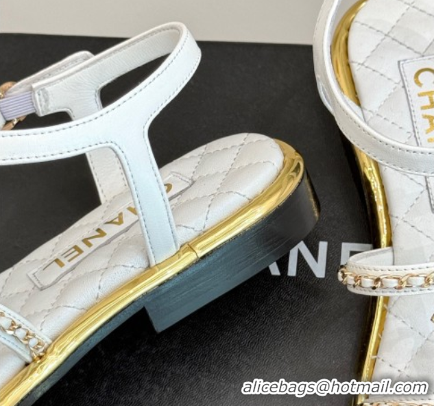Good Looking Chanel Calfskin Flat Sandals with Chain White 2025 CH061002