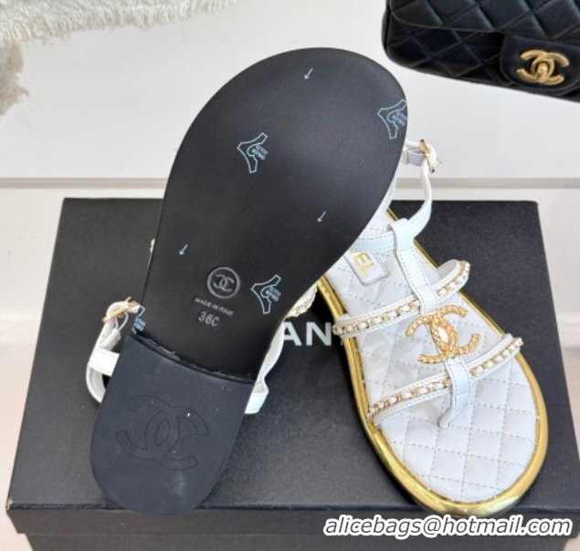 Good Looking Chanel Calfskin Flat Sandals with Chain White 2025 CH061002