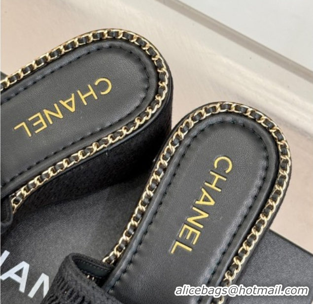 Purchase Chanel Crochet Wedge Slides Sandal with Chain Black2 2025 CH061004