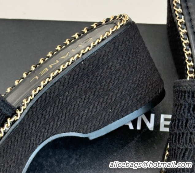 Purchase Chanel Crochet Wedge Slides Sandal with Chain Black2 2025 CH061004