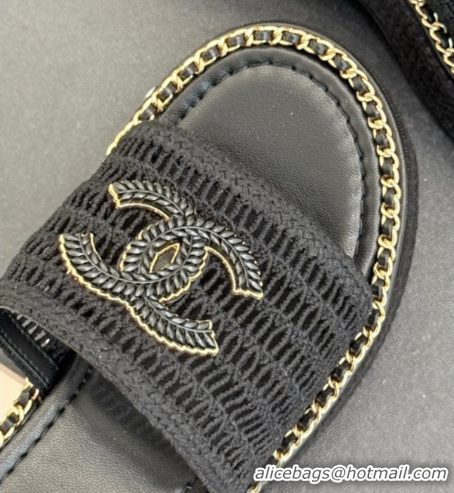 Purchase Chanel Crochet Wedge Slides Sandal with Chain Black2 2025 CH061004