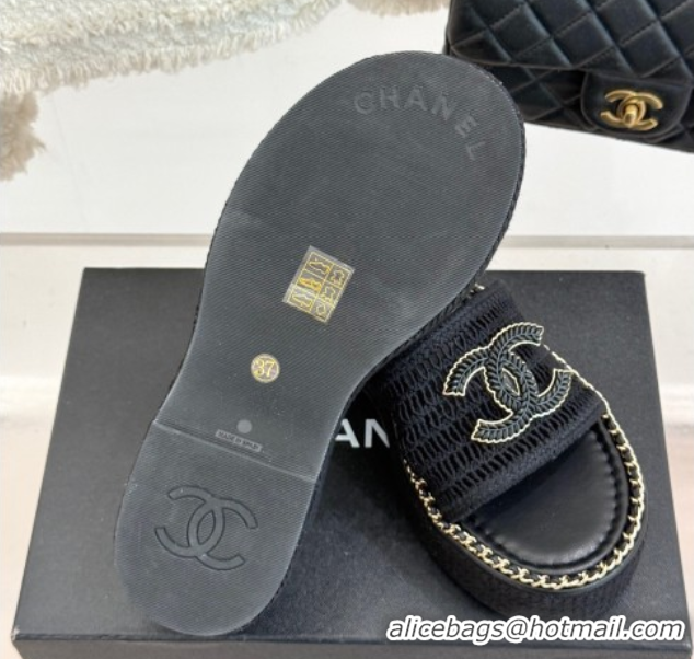 Purchase Chanel Crochet Wedge Slides Sandal with Chain Black2 2025 CH061004