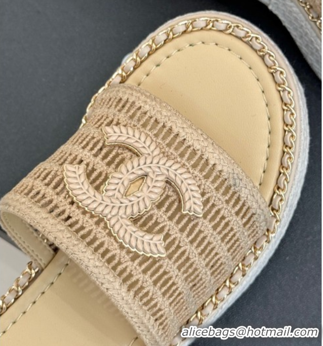 Durable Chanel Crochet Wedge Slides Sandal with Chain Beige2 2025 CH061004