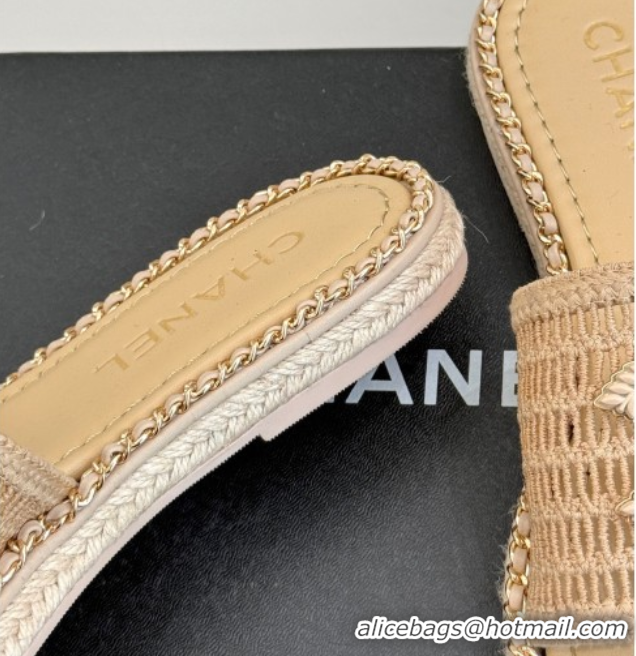 Best Price Chanel Crochet Flat Slides Sandal with Chain Beige 2 2025 CH061004