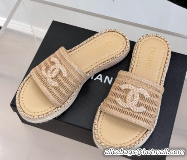 Best Price Chanel Crochet Flat Slides Sandal with Chain Beige 2 2025 CH061004