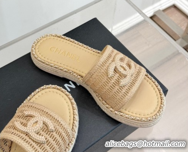 Best Price Chanel Crochet Flat Slides Sandal with Chain Beige 2 2025 CH061004