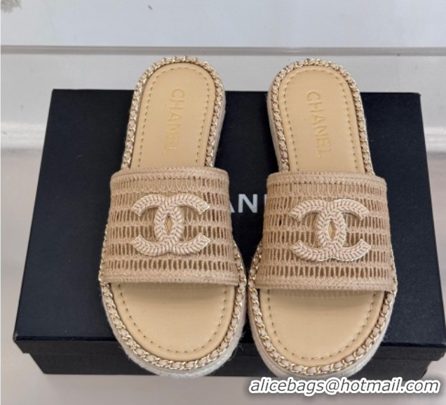 Best Price Chanel Crochet Flat Slides Sandal with Chain Beige 2 2025 CH061004