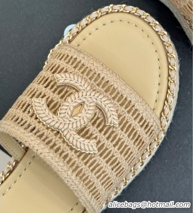 Best Price Chanel Crochet Flat Slides Sandal with Chain Beige 2 2025 CH061004