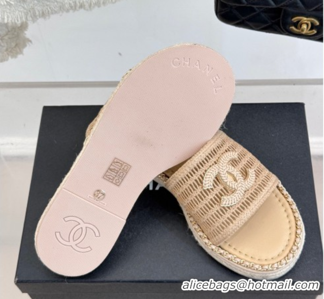 Best Price Chanel Crochet Flat Slides Sandal with Chain Beige 2 2025 CH061004