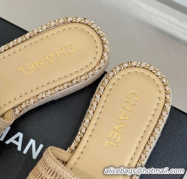 Best Price Chanel Crochet Flat Slides Sandal with Chain Beige 2 2025 CH061004