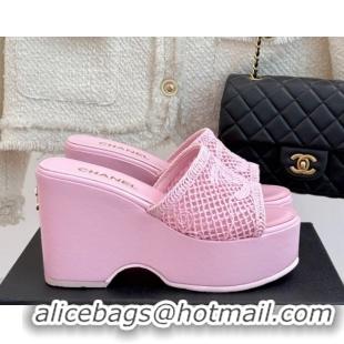 Cheap Price Chanel Crochet Mesh Wedge Slides Sandal Pink/Purple 2025 CH061005