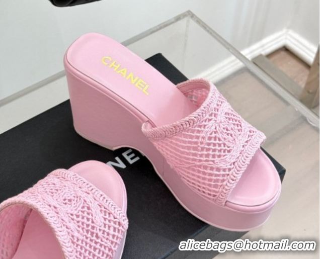 Cheap Price Chanel Crochet Mesh Wedge Slides Sandal Pink/Purple 2025 CH061005