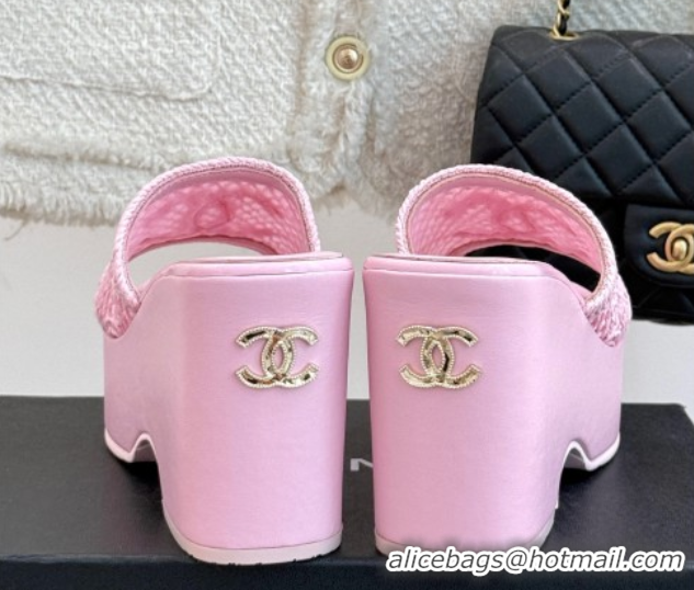 Cheap Price Chanel Crochet Mesh Wedge Slides Sandal Pink/Purple 2025 CH061005
