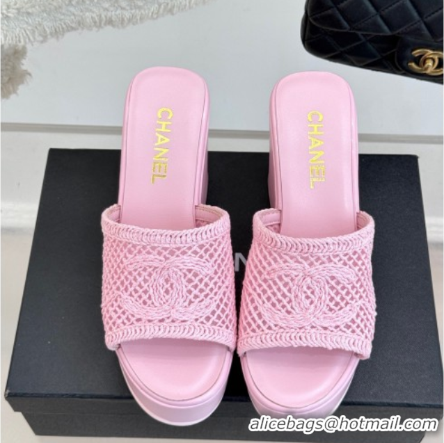 Cheap Price Chanel Crochet Mesh Wedge Slides Sandal Pink/Purple 2025 CH061005