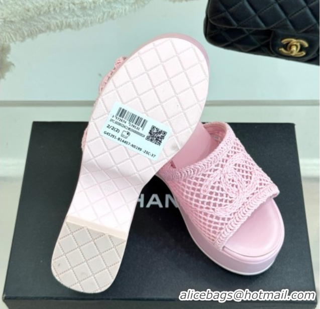 Cheap Price Chanel Crochet Mesh Wedge Slides Sandal Pink/Purple 2025 CH061005