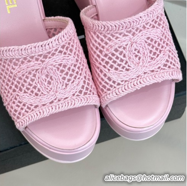 Cheap Price Chanel Crochet Mesh Wedge Slides Sandal Pink/Purple 2025 CH061005