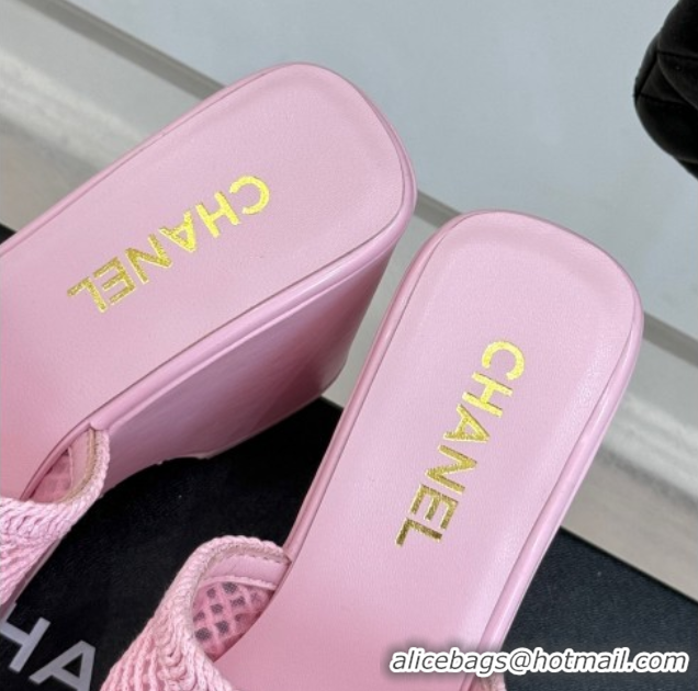 Cheap Price Chanel Crochet Mesh Wedge Slides Sandal Pink/Purple 2025 CH061005